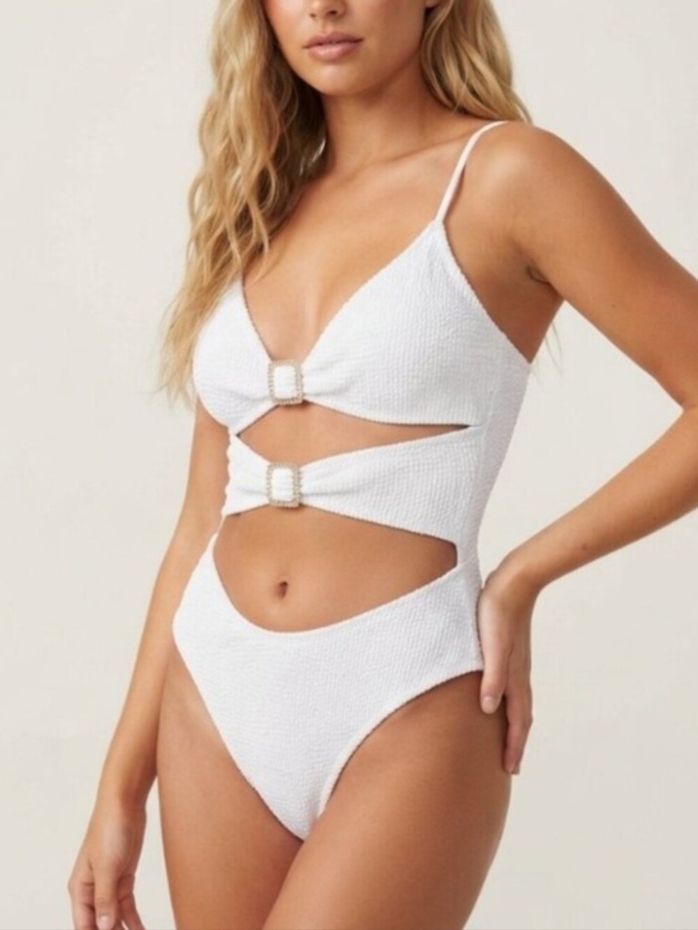 New!Tropic Of C High Twist White Cutout One-Piece Swimsuit